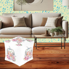 Vit Pumpkin Fall Home Decor Blommigt Vattenfärg Fyrkantig Puff