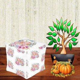 Vit Pumpkin Fall Home Decor Blommigt Vattenfärg Fyrkantig Puff