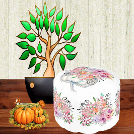 Vit Pumpkin Fall Home Decor Blommigt Vattenfärg Rund Puff