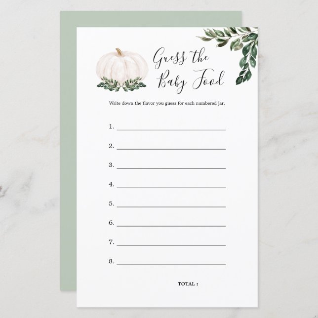 Vit Pumpkin gissar att Baby-matkortet (Fram/baksida)