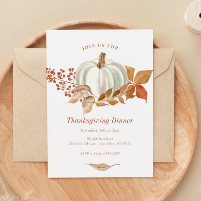 Vit Pumpkin Höst löv Thanksgiving Inbjudningar (Skapare uppladdad)
