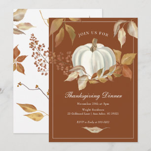 Vit Pumpkin-inbjudan till Höst löv Thanksgiving Inbjudningar