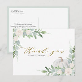 Vit Pumpkin och Greenery Autumn Tack Vykort