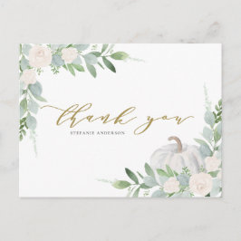 Vit Pumpkin och Greenery Autumn Tack Vykort