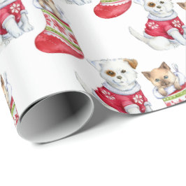 Vit| Puppy & Kattjulafton Papprare Presentpapper