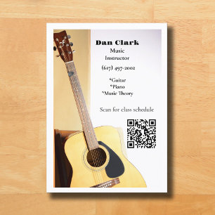 Vit QR Code Music Teacher Acoustic Guitar Visitkort