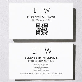 Vit QR-kod Monogram - minimalistisk modern Visitkort