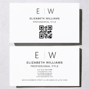 Vit QR-kod Monogram - minimalistisk modern Visitkort