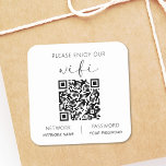 Vit QR-kod - njut av vårt WiFi Fyrkantigt Klistermärke<br><div class="desc">Vi presenterar vår QR-kod White-etikett "Njut av vårt WiFi" - en contemporary blandning av gästfrihet och teknik som är designad för att förbättra besökarnas upplevelse. Det här vita pedestal-tecknet i eleganten är mer än bara ett dekorativt inslag. Det är en inbjudan till anslutning. Med en dynamisk QR-kod som visas på...</div>