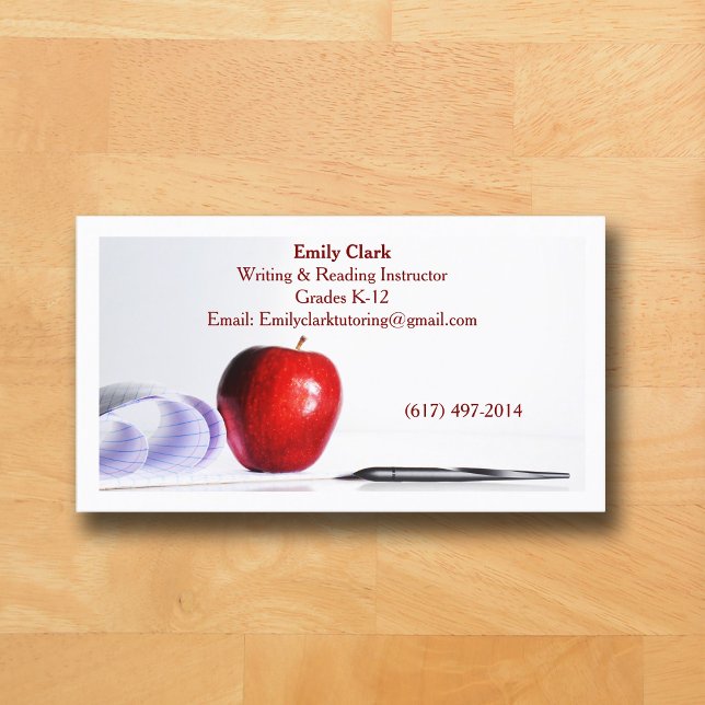 Vit QR-kod Skollärare Röd Apple   Visitkort (White Business Card for Teacher )