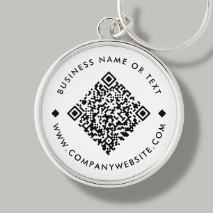 Vit QR-kodnyckelkedja för Business Anpassningsba Rund Silverfärgad Nyckelring