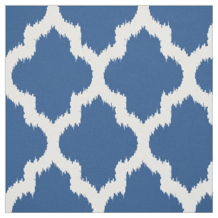 Vit Quatrefoil Ikat & Anpassningsbar Blue Backgrou Tyg