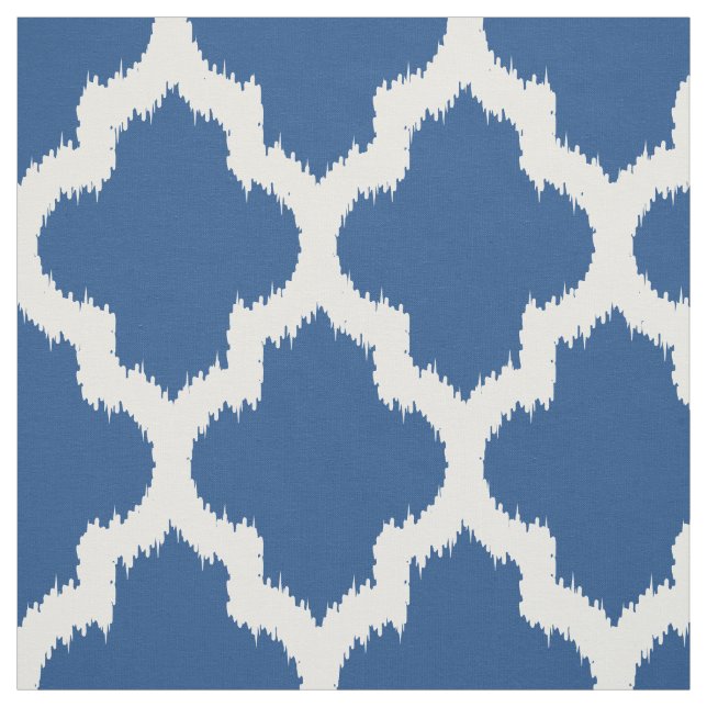 Vit Quatrefoil Ikat & Anpassningsbar Blue Backgrou Tyg (Provkarta)