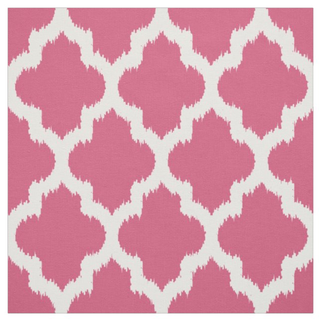 Vit Quatrefoil Ikat & Anpassningsbar Rosa Bakgrund Tyg (Provkarta)