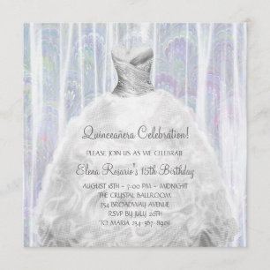Vit Quinceanera-inbjudan till festklänning Inbjudningar