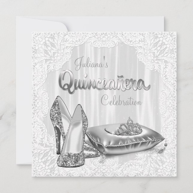 Vit Quinceanera Inbjudningar (Framsida)