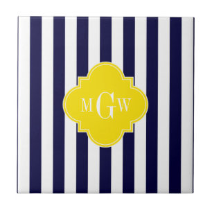 Vit Rand-Gult Quatrefoil 3 Monogram Kakelplatta