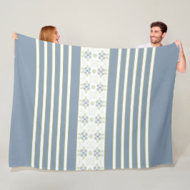 Vit Rand med blå Blommigt i centrum Fleecefilt