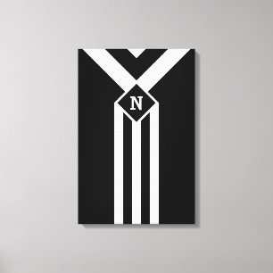 Vit Rand och Chevrons on Black med Monogram Canvastryck
