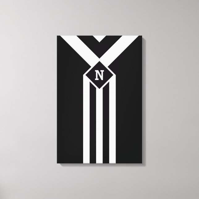 Vit Rand och Chevrons on Black med Monogram Canvastryck (Framsida)