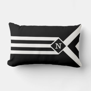 Vit Rand och Chevrons on Black med Monogram Lumbarkudde