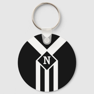 Vit Rand och Chevrons on Black med Monogram Nyckelring
