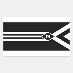 Vit Rand och Chevrons on Black med Monogram Rektangulärt Klistermärke