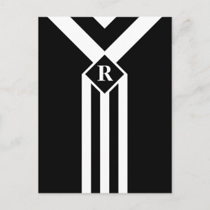 Vit Rand och Chevrons on Black med Monogram Vykort