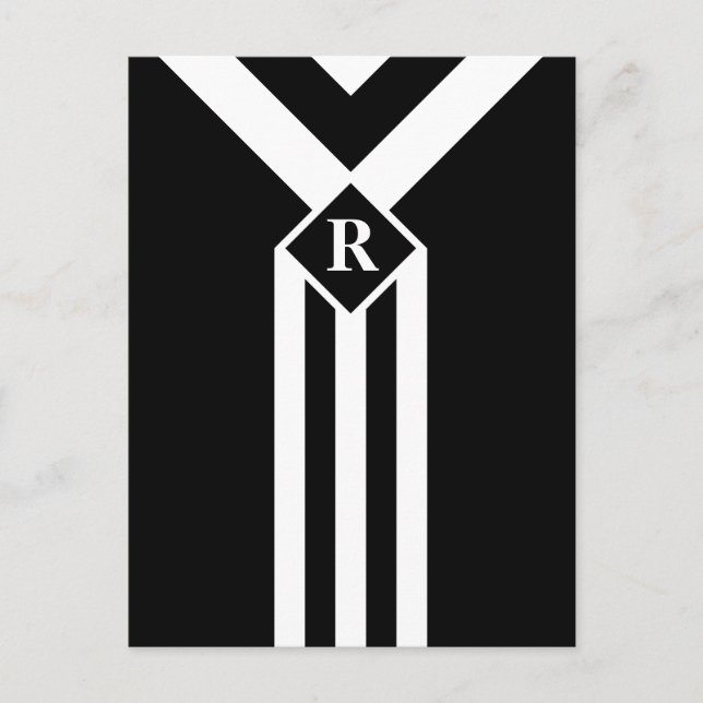 Vit Rand och Chevrons on Black med Monogram Vykort (Framsida)