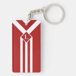 Vit Rand och Chevrons on Red med Monogram