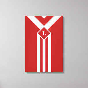 Vit Rand och Chevrons on Red med Monogram Canvastryck