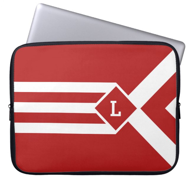 Vit Rand och Chevrons on Red med Monogram Laptop Fodral (Framsidan)