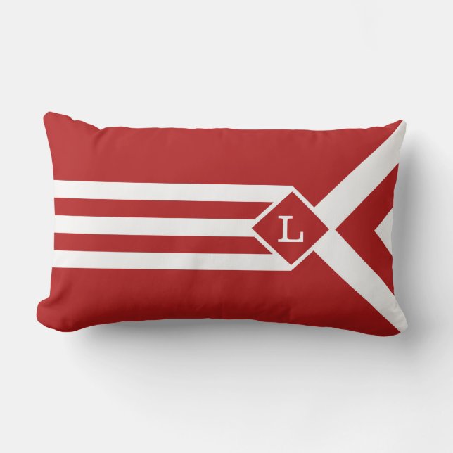 Vit Rand och Chevrons on Red med Monogram Lumbarkudde (Framsida)