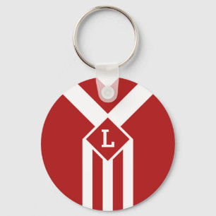 Vit Rand och Chevrons on Red med Monogram Nyckelring