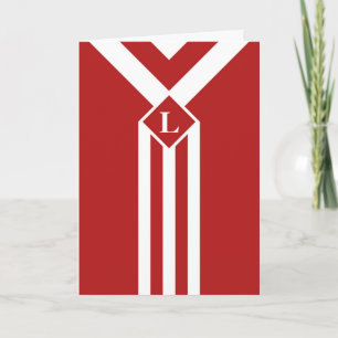 Vit Rand och Chevrons on Red med Monogram Tack Kort