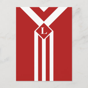 Vit Rand och Chevrons on Red med Monogram Vykort