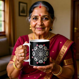 Vit Rangoli med hibiscus Kaffemugg