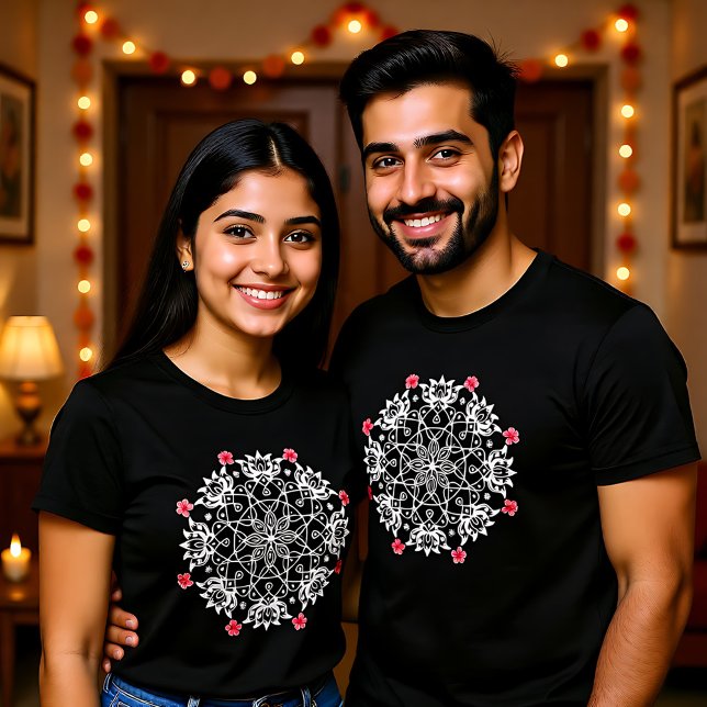 Vit Rangoli med hibiscus T Shirt (White Rangoli with hibiscus T-Shirt)