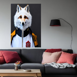 Vit räv i Firefighter   AI Art Poster