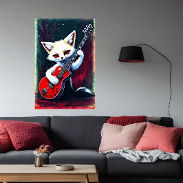 Vit räv som spelar gitarr | AI Art Poster