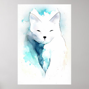 Vit räv Vild Djurart Vattenfärgskonst Poster