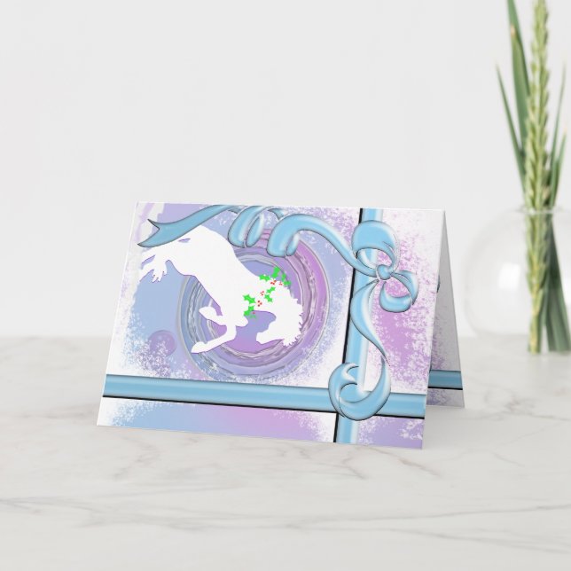 Vit Rearing Horse Helgdag (Lavender Swirl) Kort (Framsida)