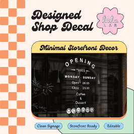 Vit redigerbar dekal för visning av öppettider för