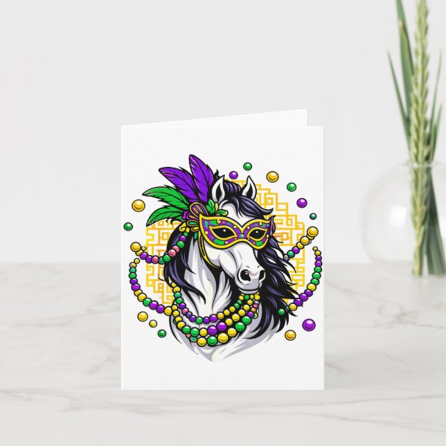 Vit Regnbåge Mardi Häst Maskerad Karneval Lunar  Kort (Framsida)