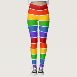 Vit regnbågsstrimmig leggings