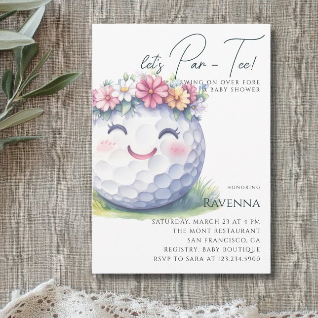 Vit Ren Blommig Golf Let's Par-Tee Baby Shower Inbjudningar (Skapare uppladdad)