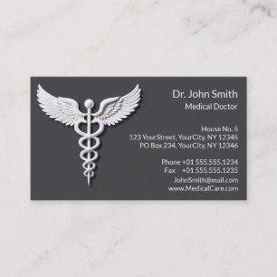 Vit ren, detaljerad Caduceus Anthracite Medical Visitkort