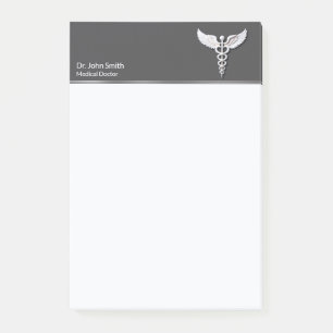 Vit ren, detaljerad Caduceus Warm Grått Medical Post-it Block