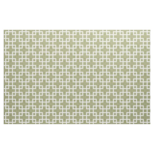 Vit Retro-Chic fyrkanter Mönster på Oliv grönt Tyg (Fat Quarter)