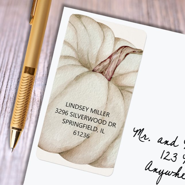 Vit Returadress för babybabyskor Adressetikett (White pumpkin unisex baby shower return address labels)
